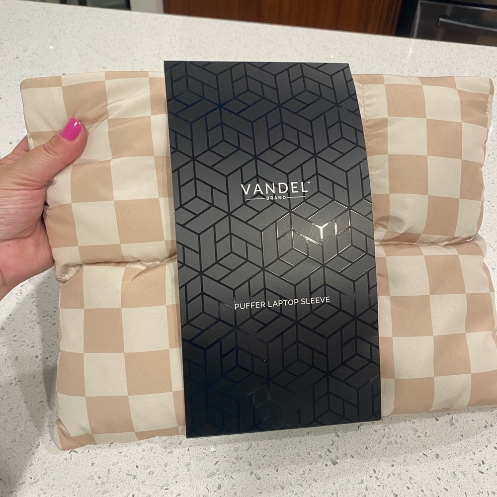 Vandel Beige Checkered Puffer Laptop Sleeve